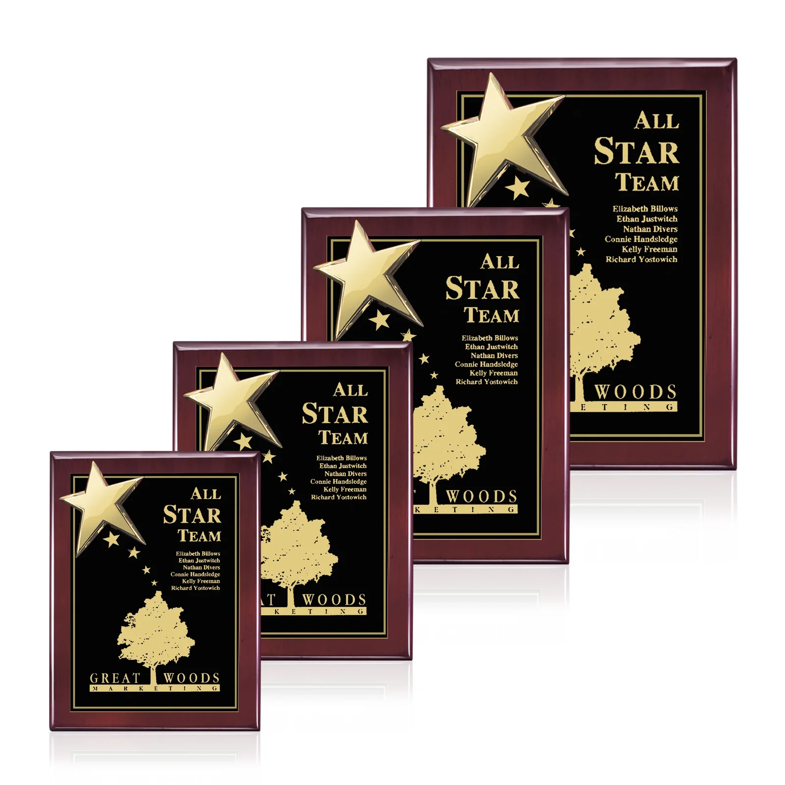 Custom Rosewood Wall Plaque with Raised Cast Star Accent for dealer and partner awards
