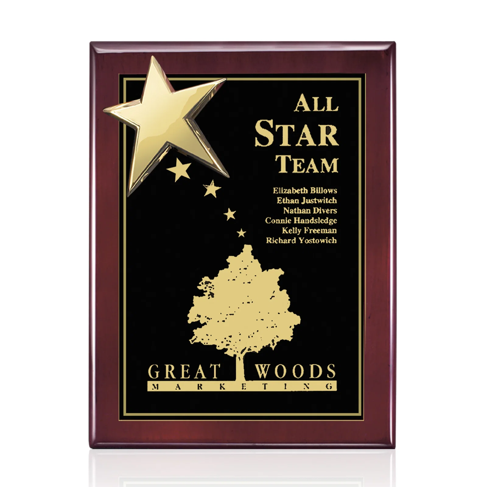 Personalized Rosewood Wall Plaque with Raised Cast Star Accent for corporate award ceremonies