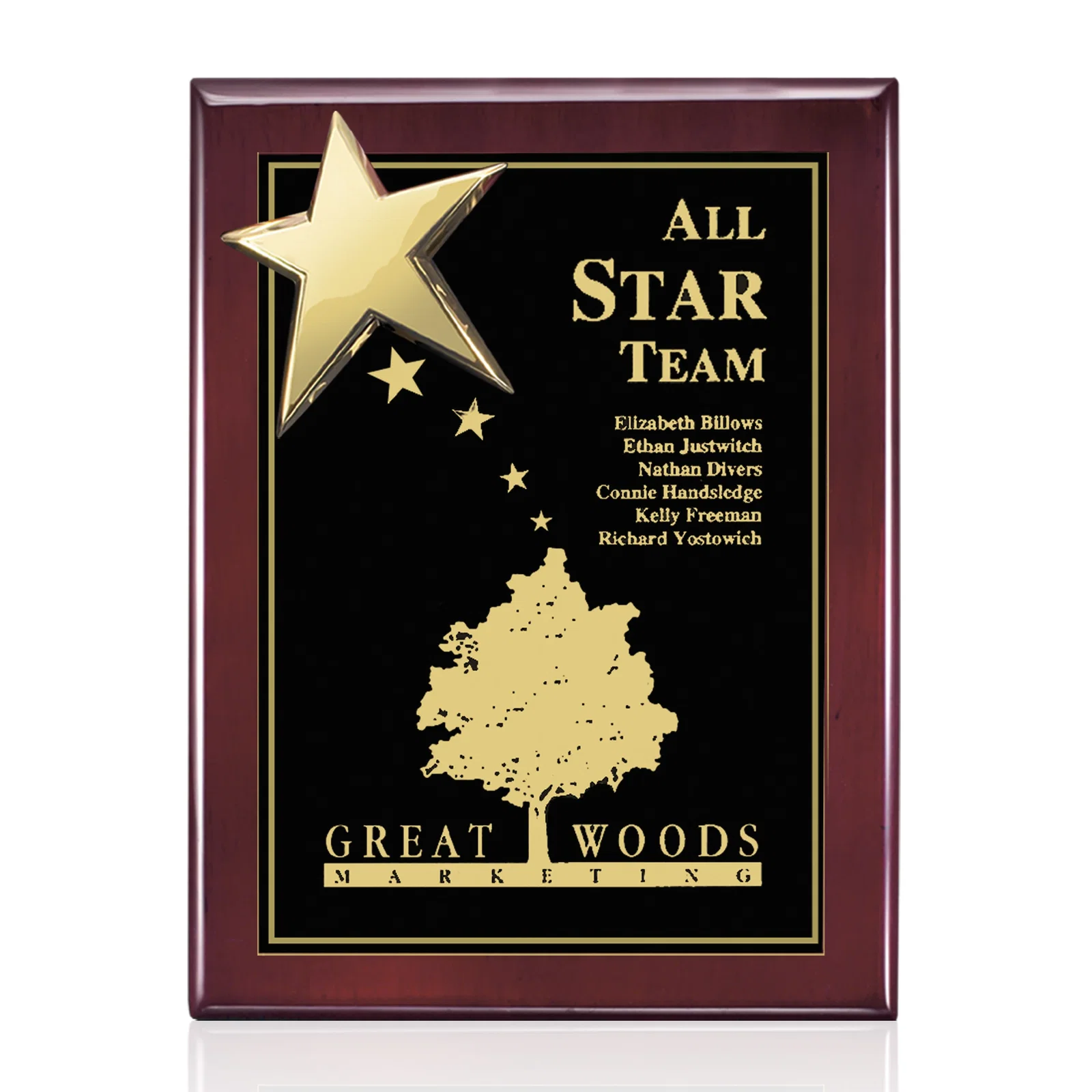 Personalized Rosewood Wall Plaque with Raised Cast Star Accent for service anniversary gifts