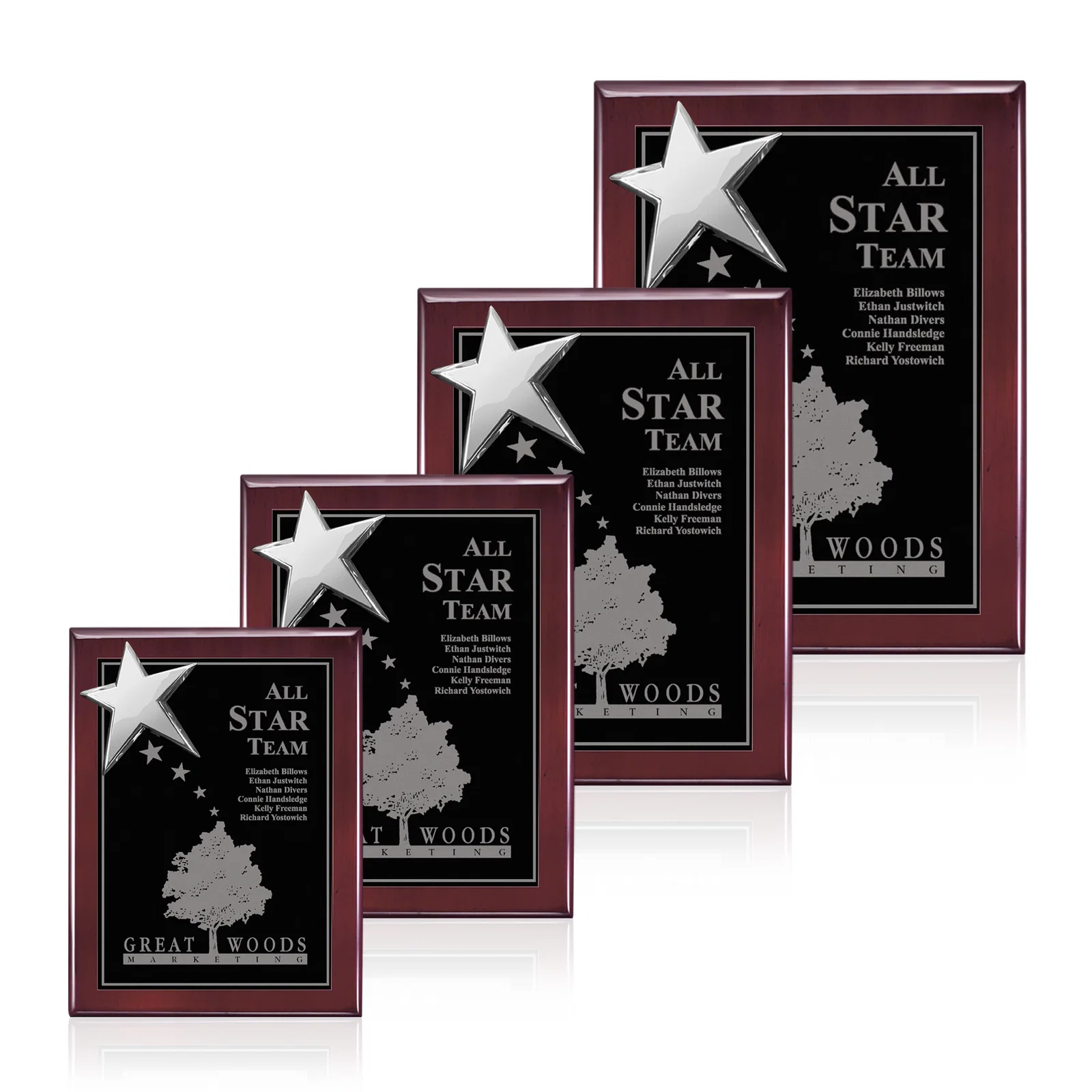 Personalized Rosewood Wall Plaque with Raised Cast Star Accent for sales achievement awards