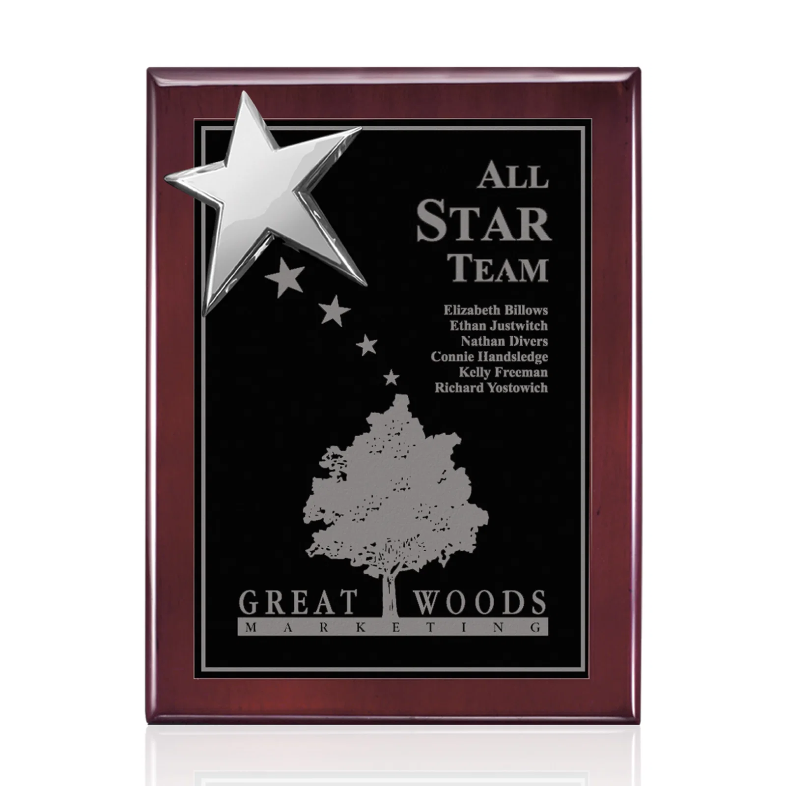Personalized Rosewood Wall Plaque with Raised Cast Star Accent for donor appreciation