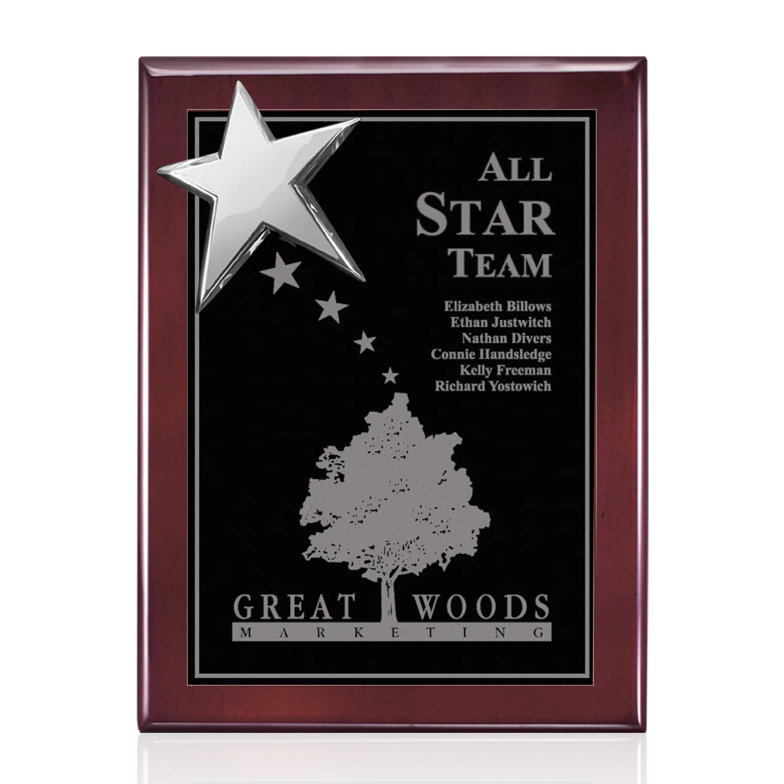 Personalized Rosewood Wall Plaque with Raised Cast Star Accent for graduation ceremonies