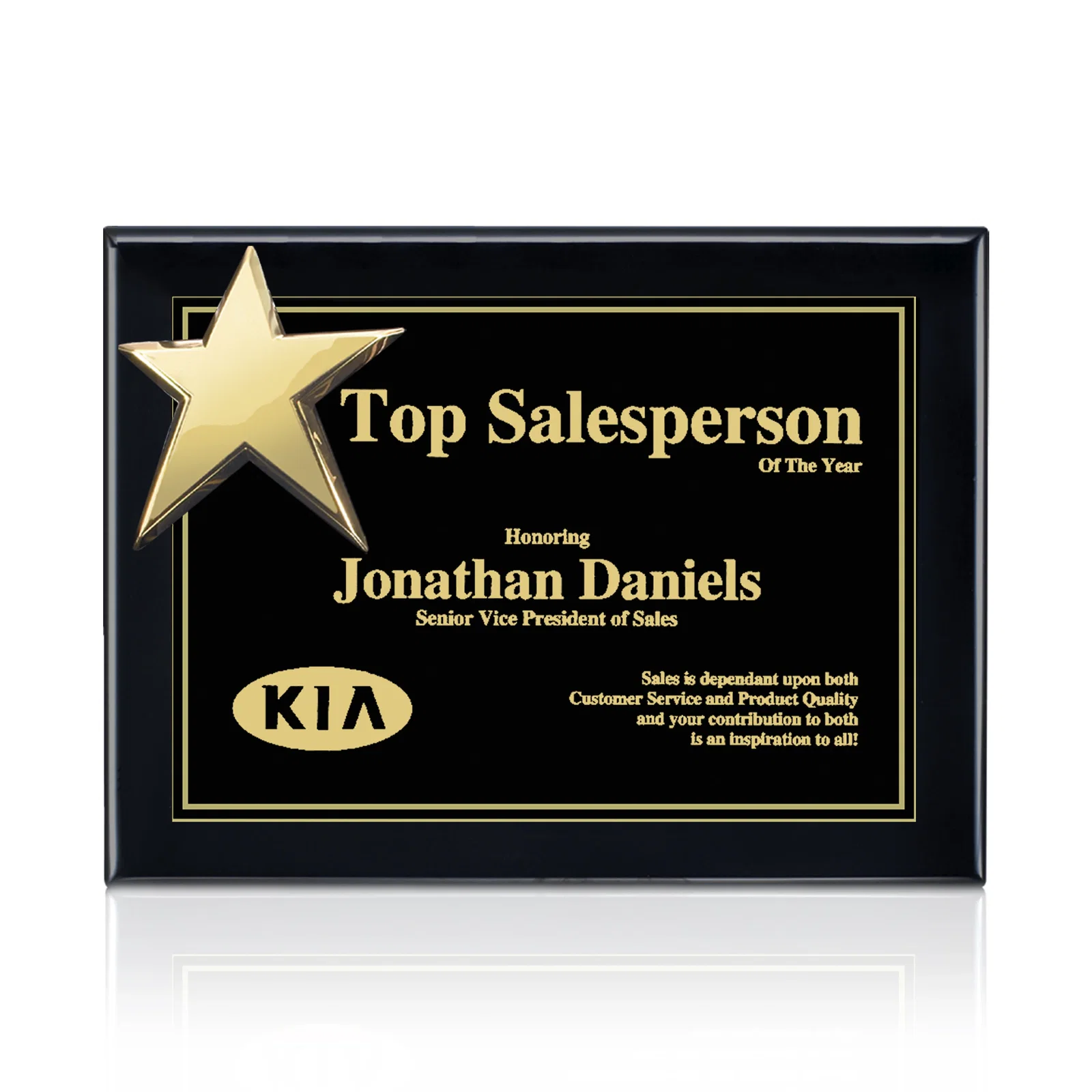 Custom Rosewood Wall Plaque with Raised Cast Star Accent for service anniversary gifts