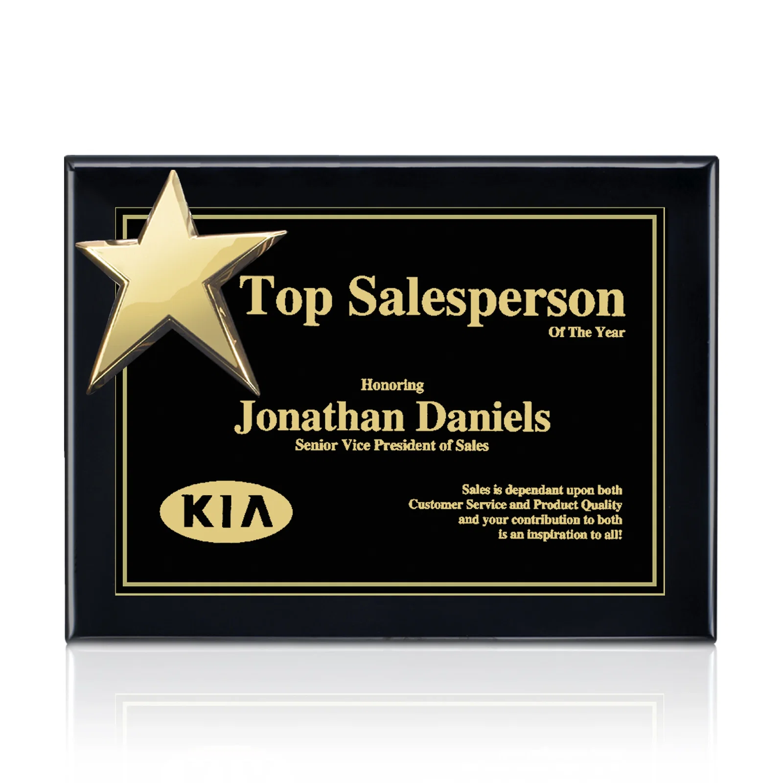 Custom Rosewood Wall Plaque with Raised Cast Star Accent for sales achievement awards
