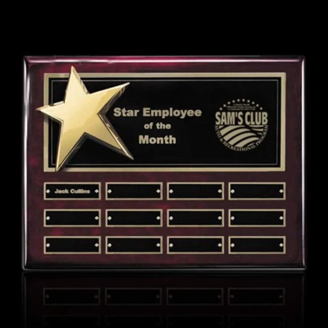 Custom Piano Finish Star Plaque With Twenty Engraving Plates for sales achievement awards