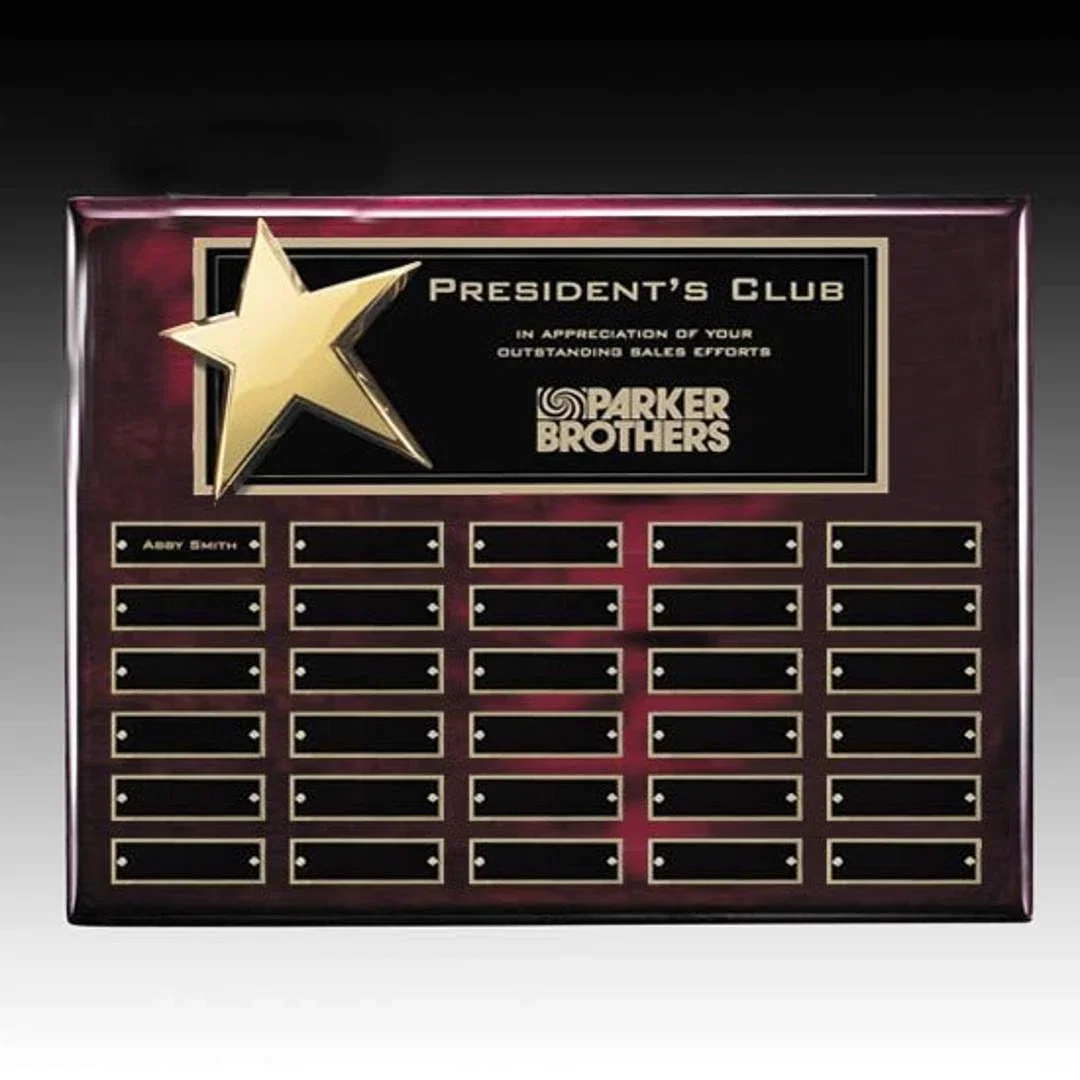 Custom Piano Finish Star Plaque With Twenty Engraving Plates for team milestone celebrations