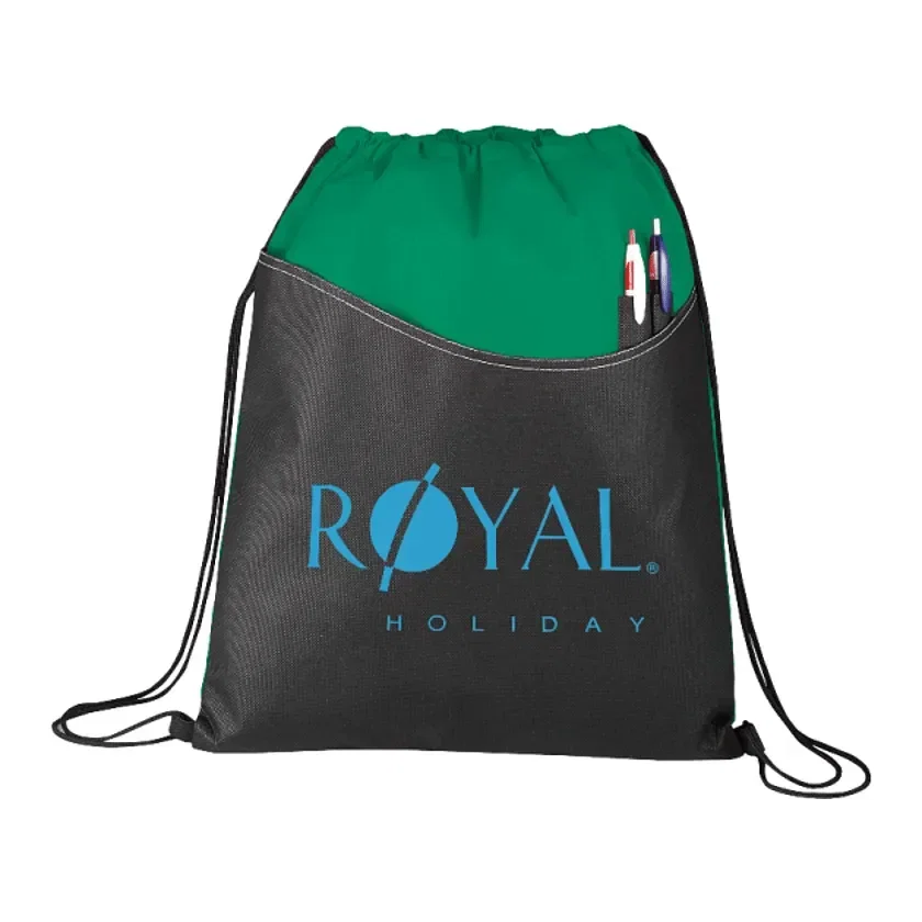 Custom Non-Woven Rivers Drawstring Bag with Pen Sleeves