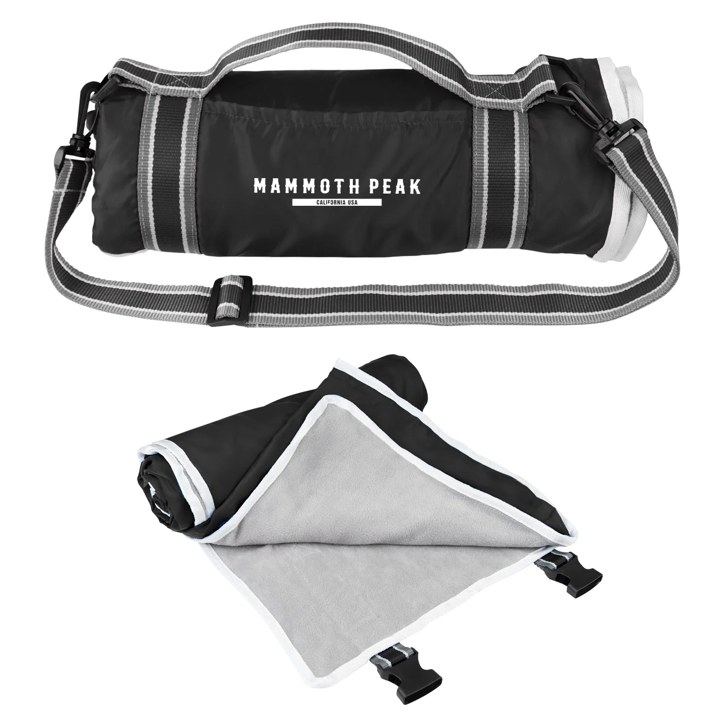 Roll-up blanket with a carrying handle for picnics and outdoor seating
