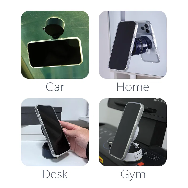 Rivet Magnetic Phone Mount in use, suction cup base attached to a car dashboard