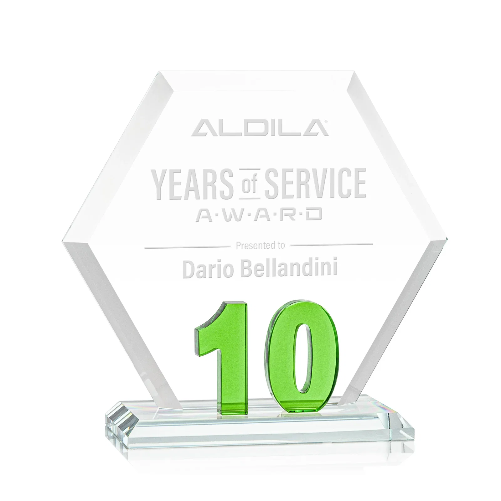 Custom Starfire Crystal Hexagon 10-Year Anniversary Award, awards for dealer and partner awards
