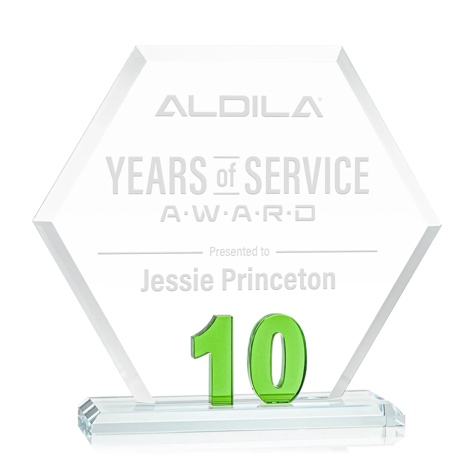Personalized Starfire Crystal Hexagon 10-Year Anniversary Award, awards for employee recognition