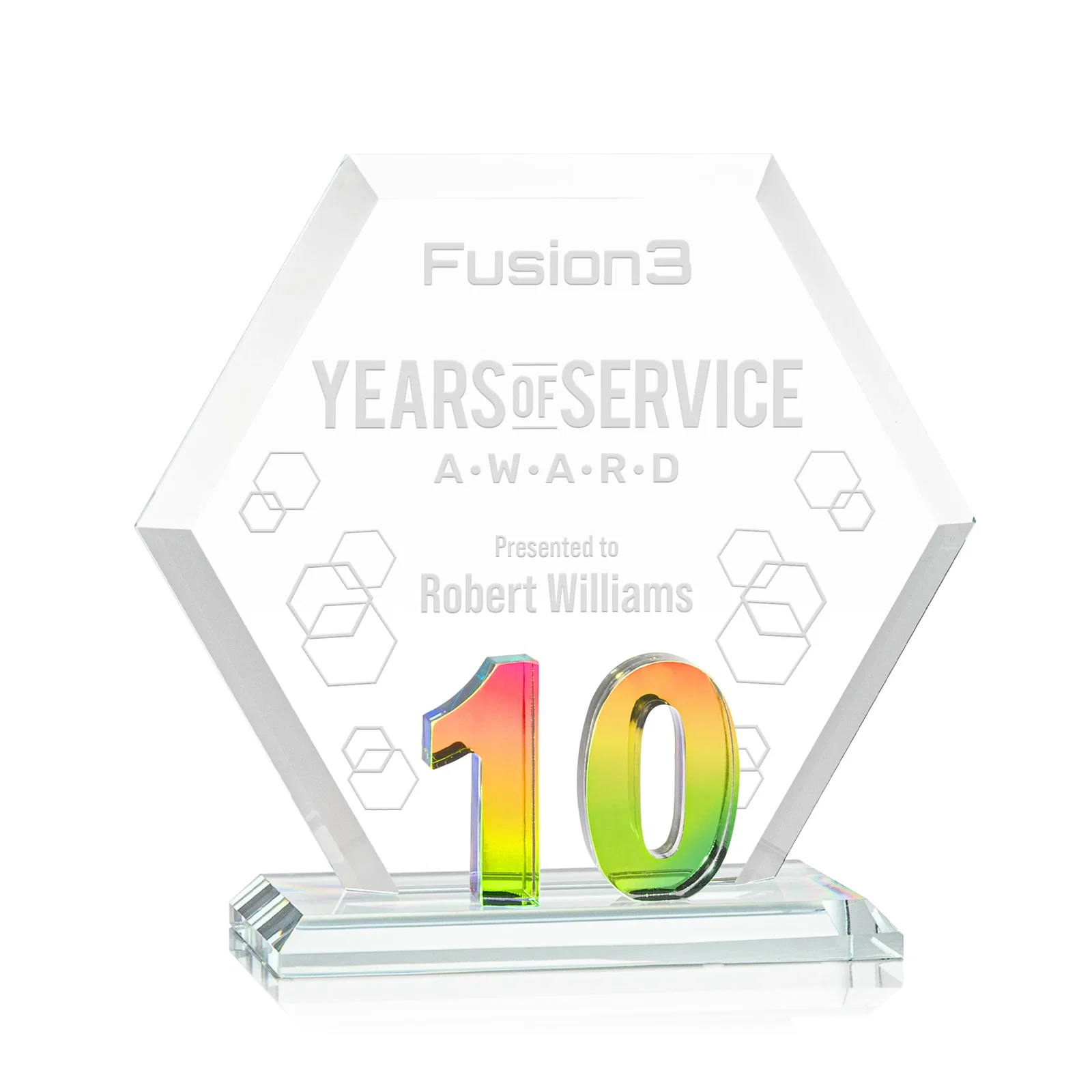 Personalized Starfire Crystal Hexagon 10-Year Anniversary Award, awards for graduation ceremonies