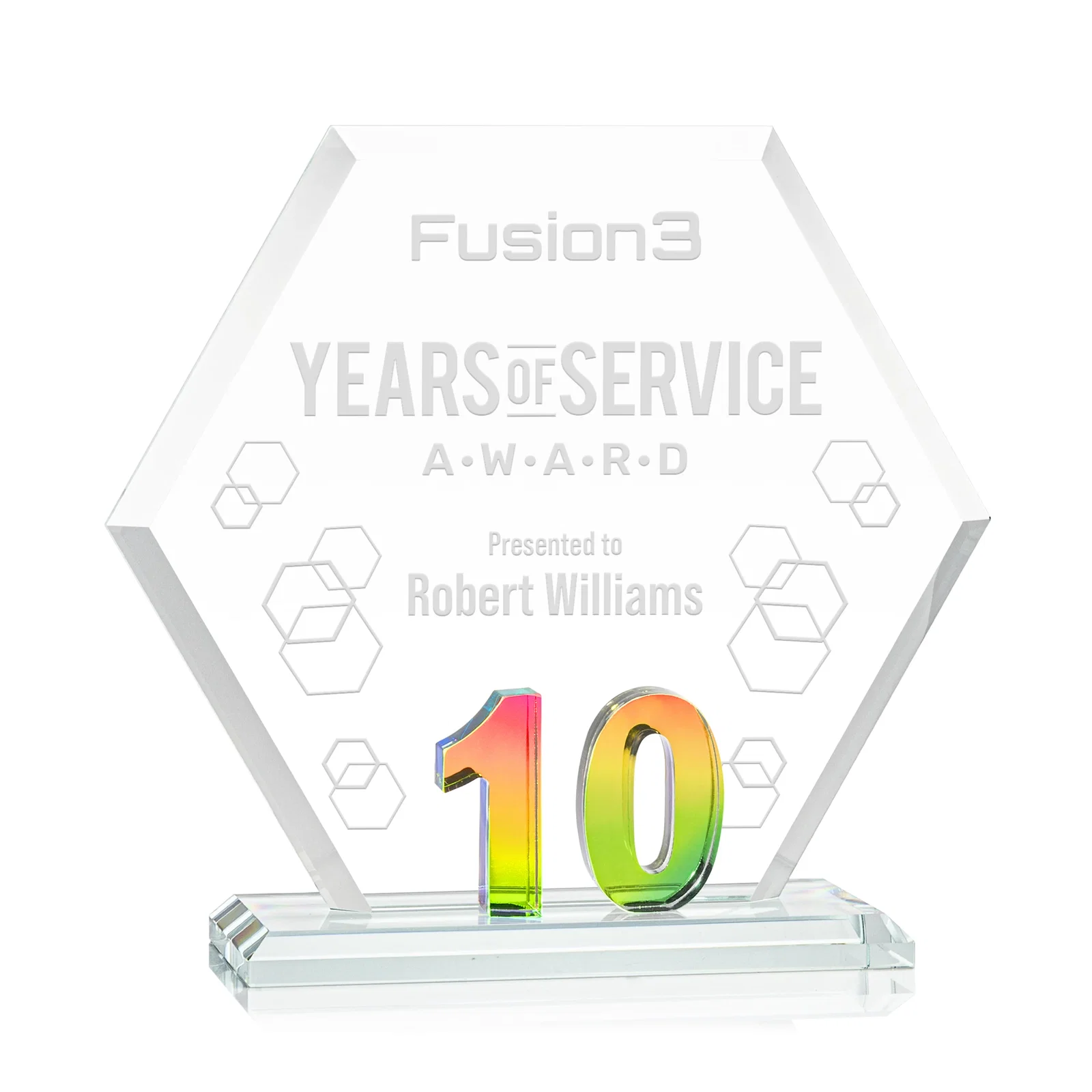 Personalized Starfire Crystal Hexagon 10-Year Anniversary Award, awards for safety achievement programs