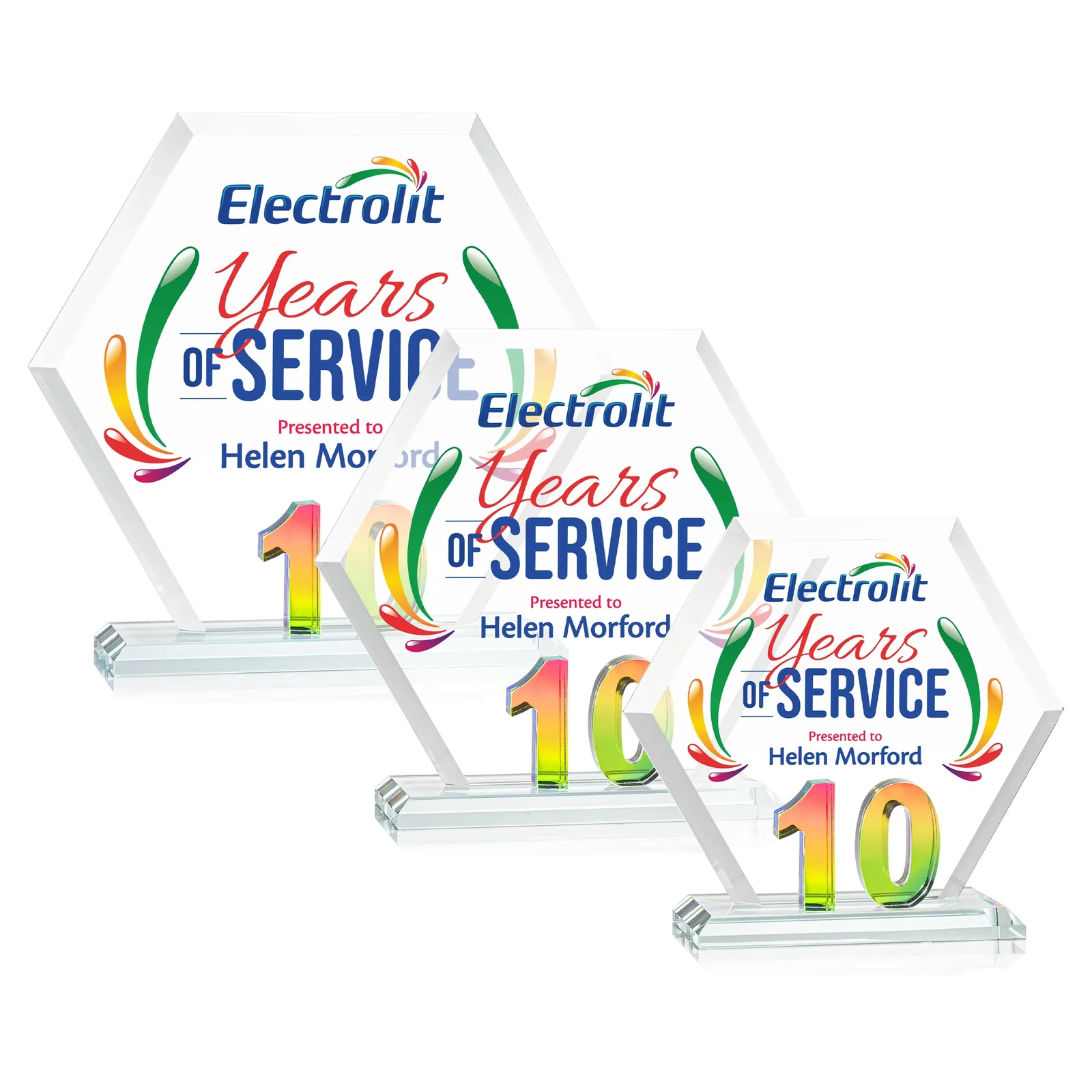 Personalized Starfire Crystal Hexagon 10-Year Anniversary Award, awards for dealer and partner awards