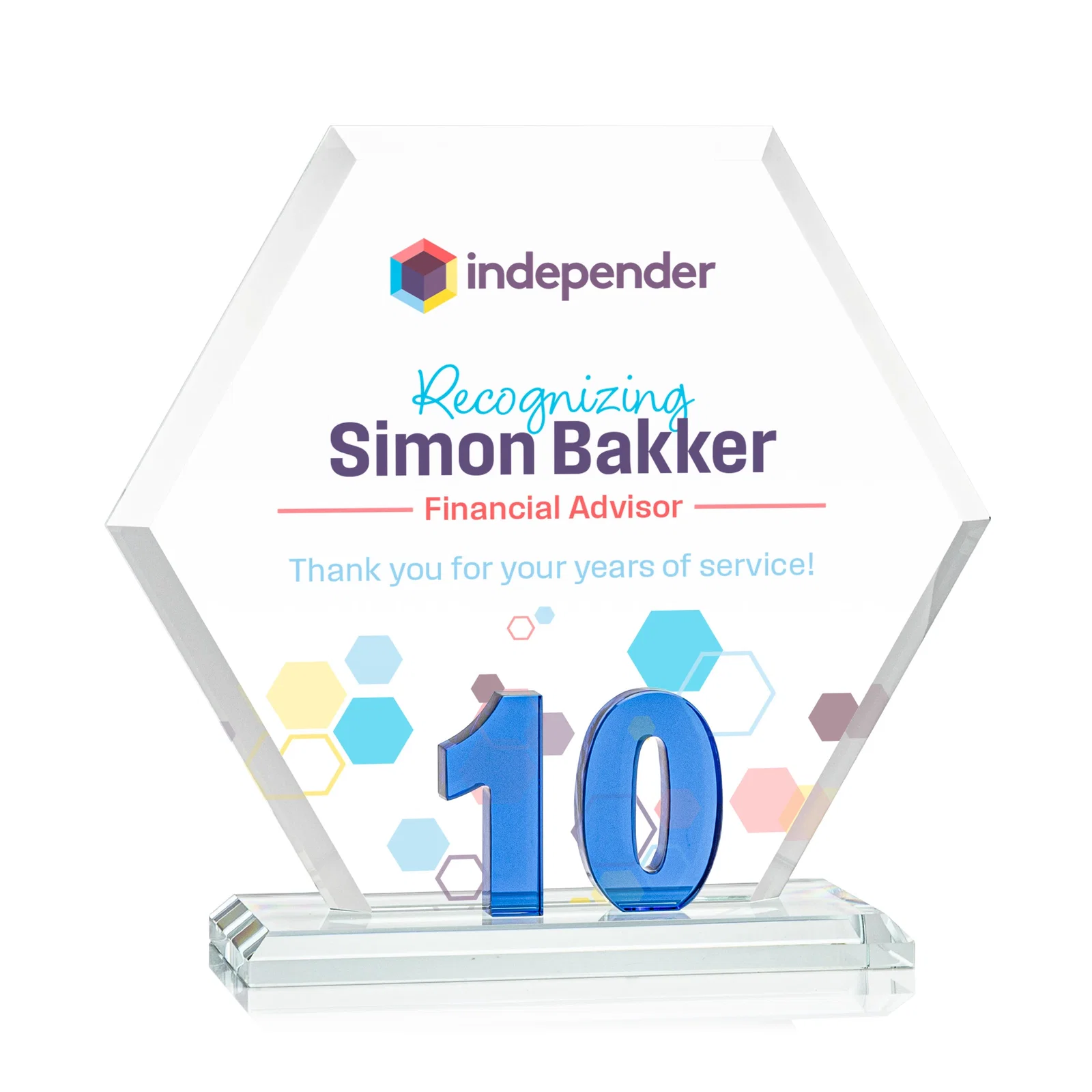 Custom Starfire Crystal Hexagon 10-Year Anniversary Award, awards for graduation ceremonies