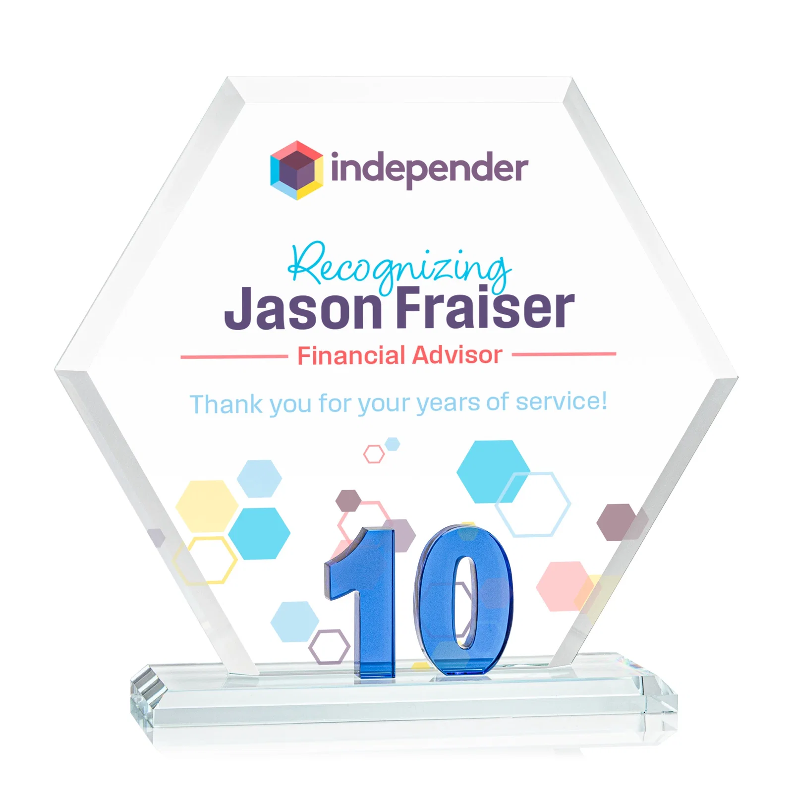 Custom Starfire Crystal Hexagon 10-Year Anniversary Award, awards for safety achievement programs