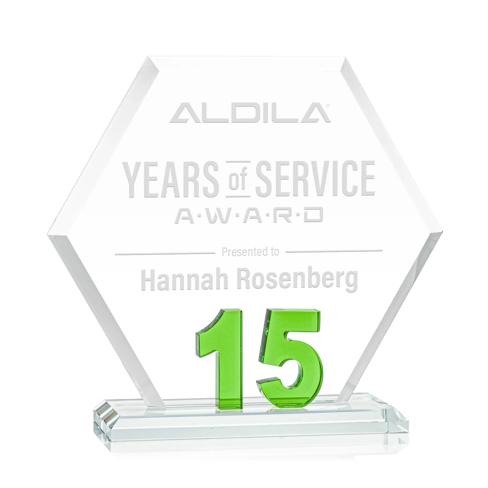 Custom Starfire Crystal Hexagon 15-Year Anniversary Award, awards for company anniversary events