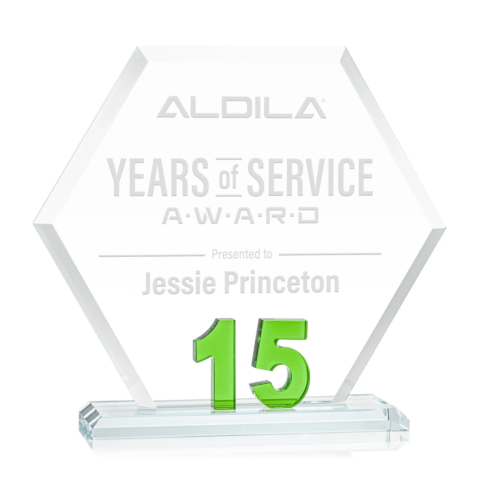 Personalized Starfire Crystal Hexagon 15-Year Anniversary Award, awards for employee recognition