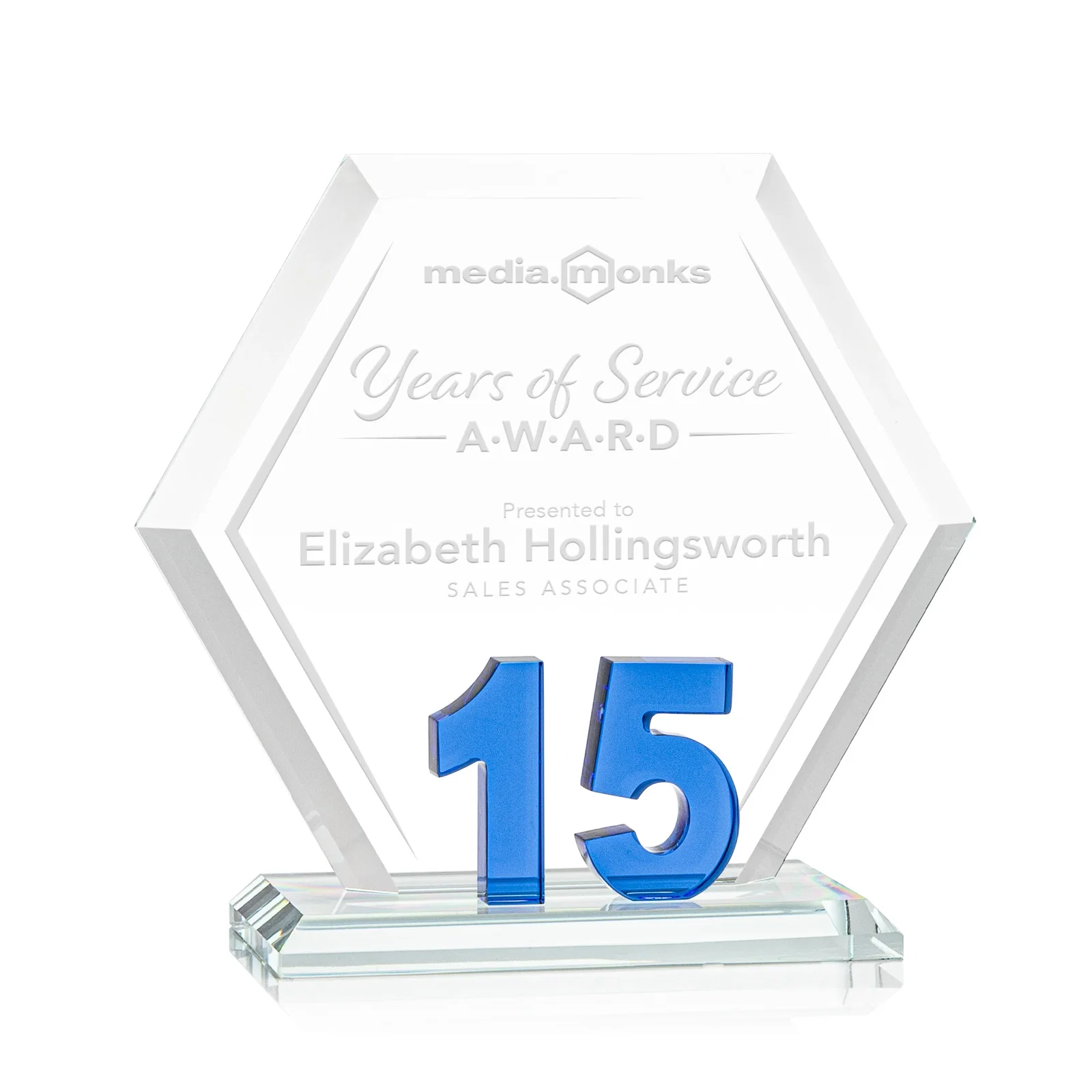 Custom Starfire Crystal Hexagon 15-Year Anniversary Award, awards for corporate award ceremonies