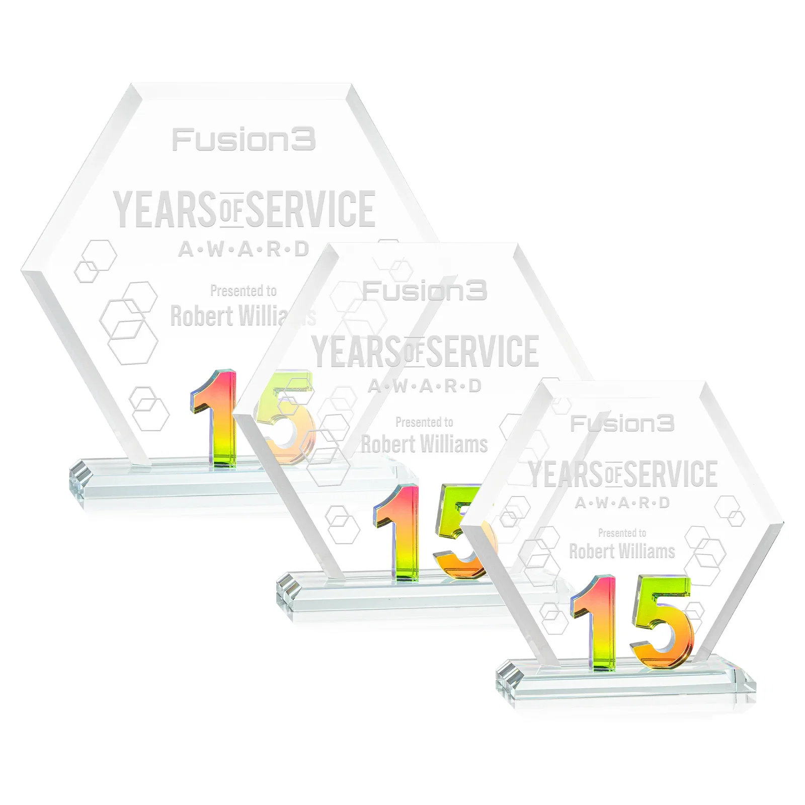 Personalized Starfire Crystal Hexagon 15-Year Anniversary Award, awards for donor appreciation