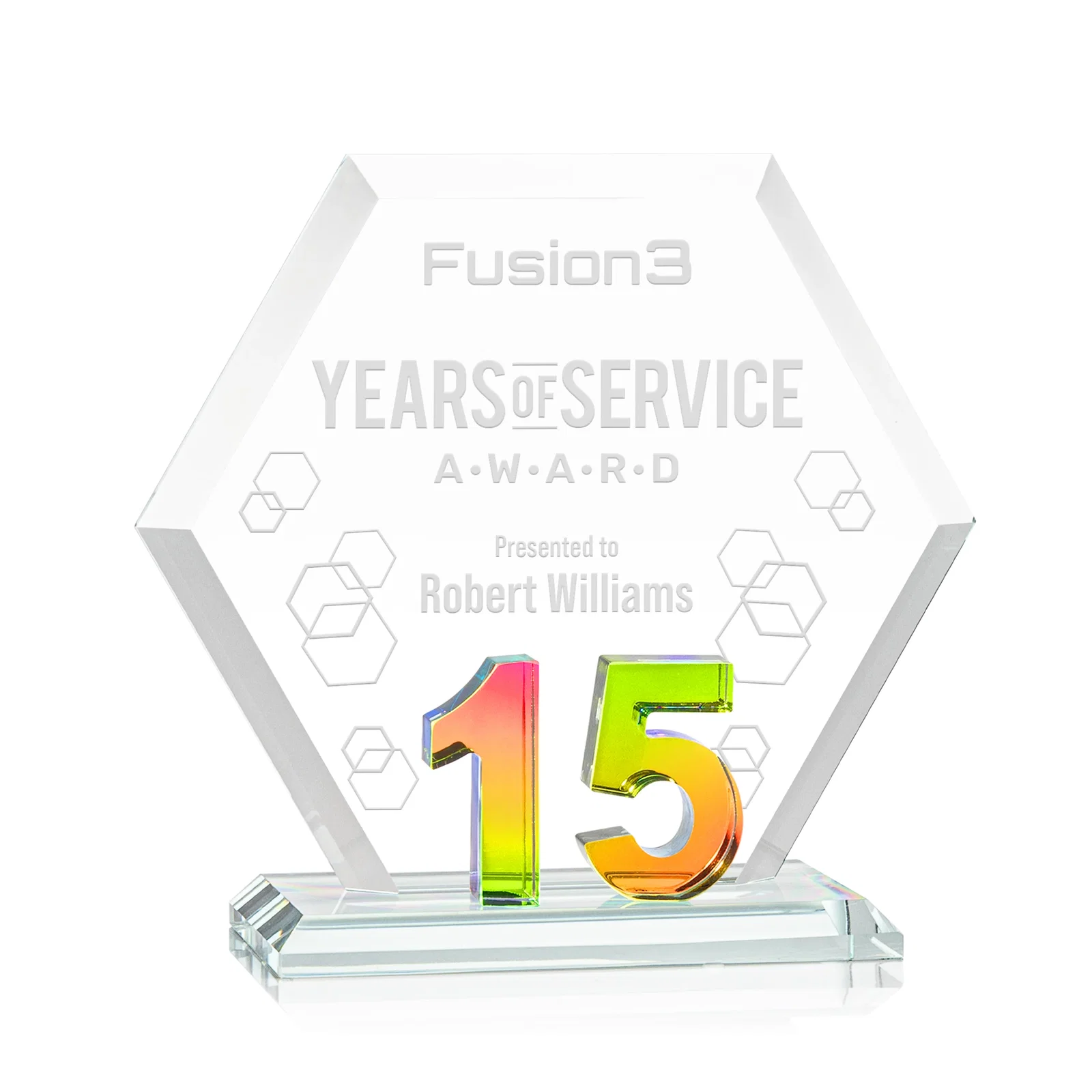 Personalized Starfire Crystal Hexagon 15-Year Anniversary Award, awards for graduation ceremonies