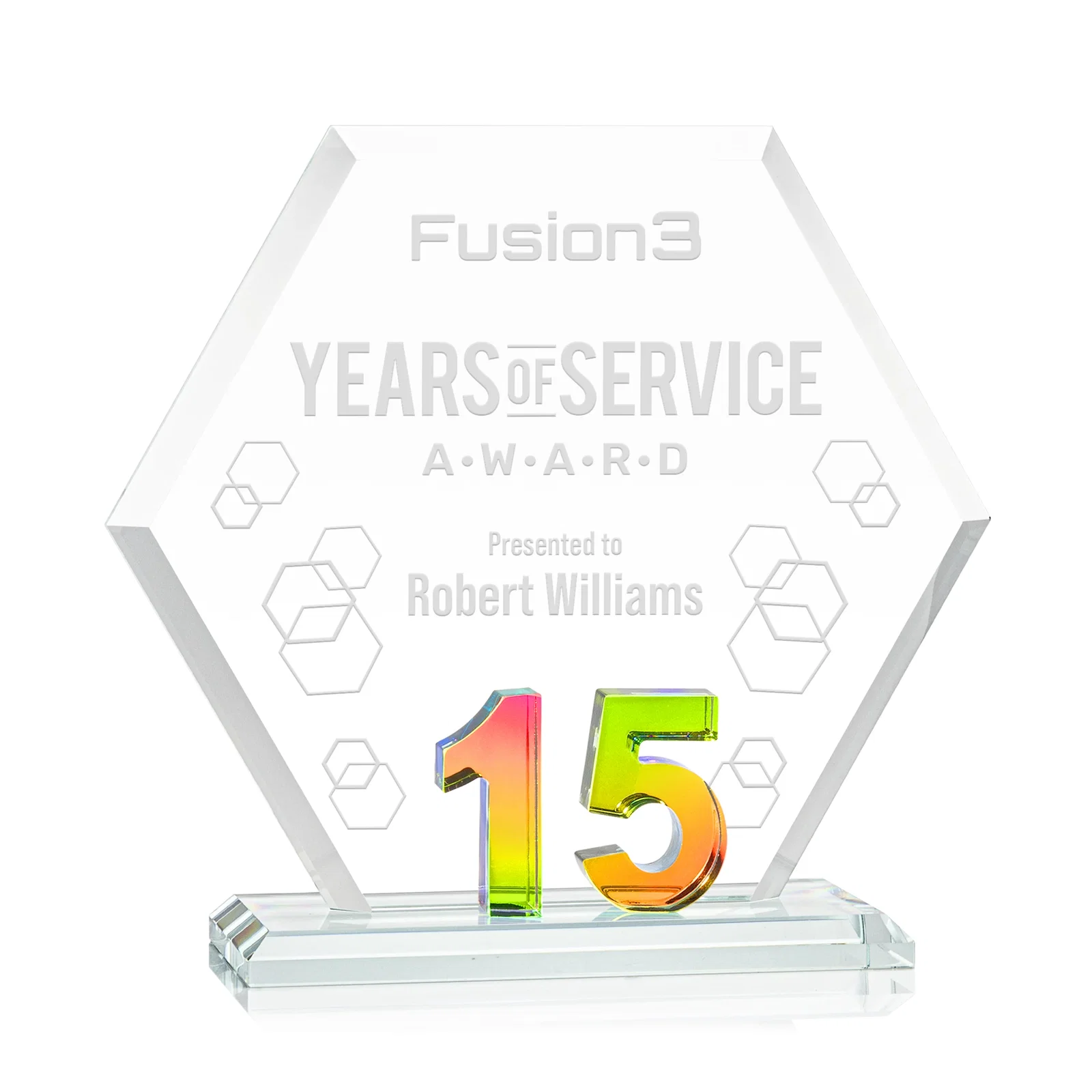 Personalized Starfire Crystal Hexagon 15-Year Anniversary Award, awards for safety achievement programs