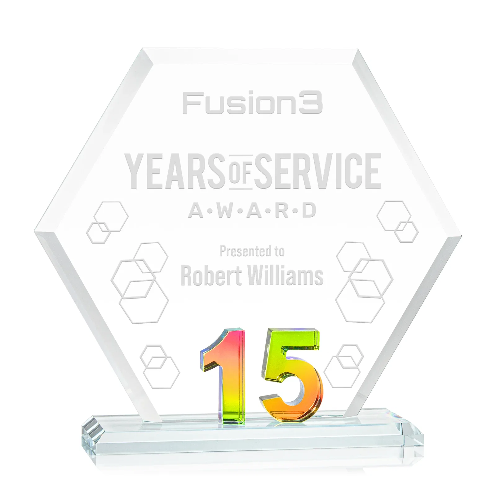 Personalized Starfire Crystal Hexagon 15-Year Anniversary Award, awards for volunteer appreciation