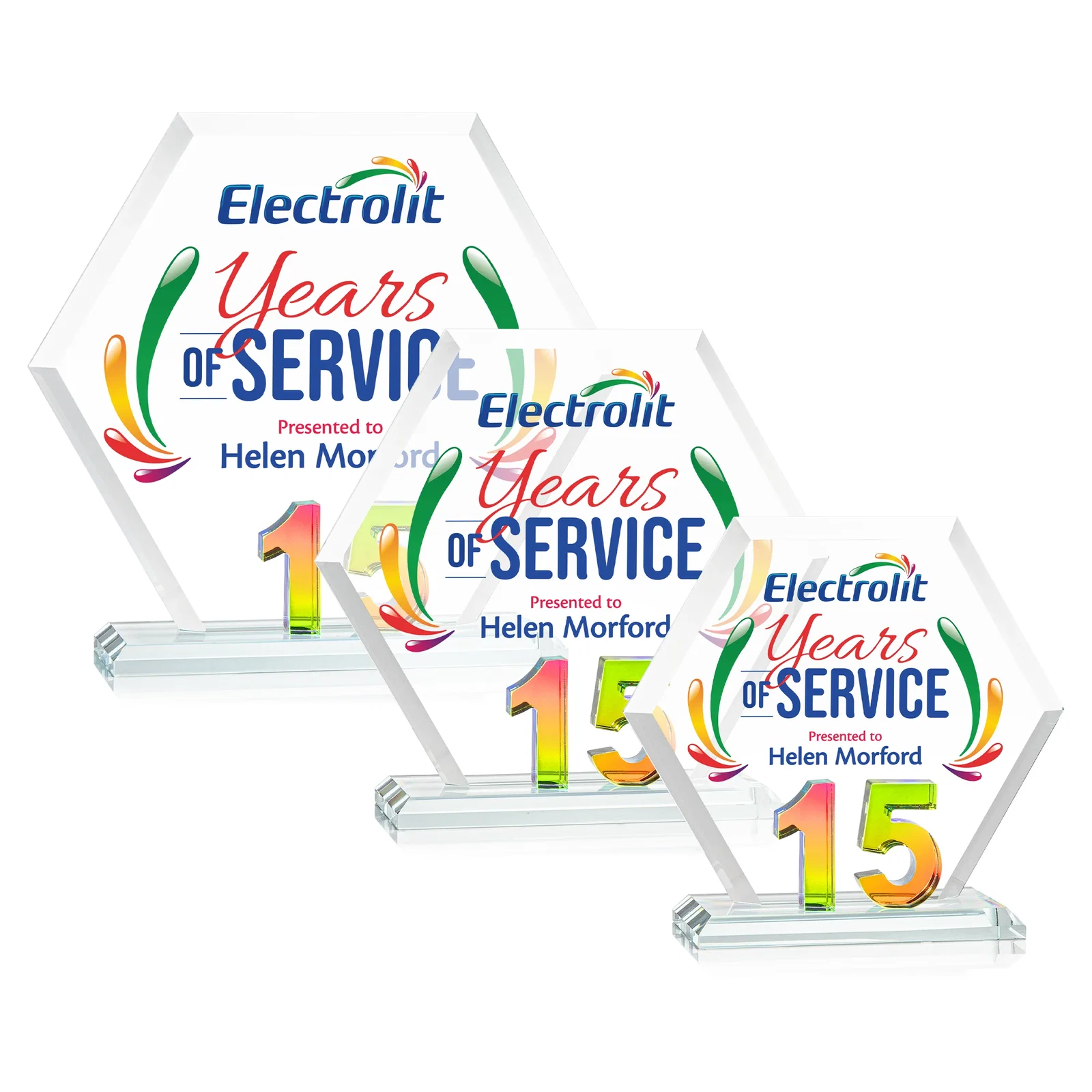 Personalized Starfire Crystal Hexagon 15-Year Anniversary Award, awards for dealer and partner awards