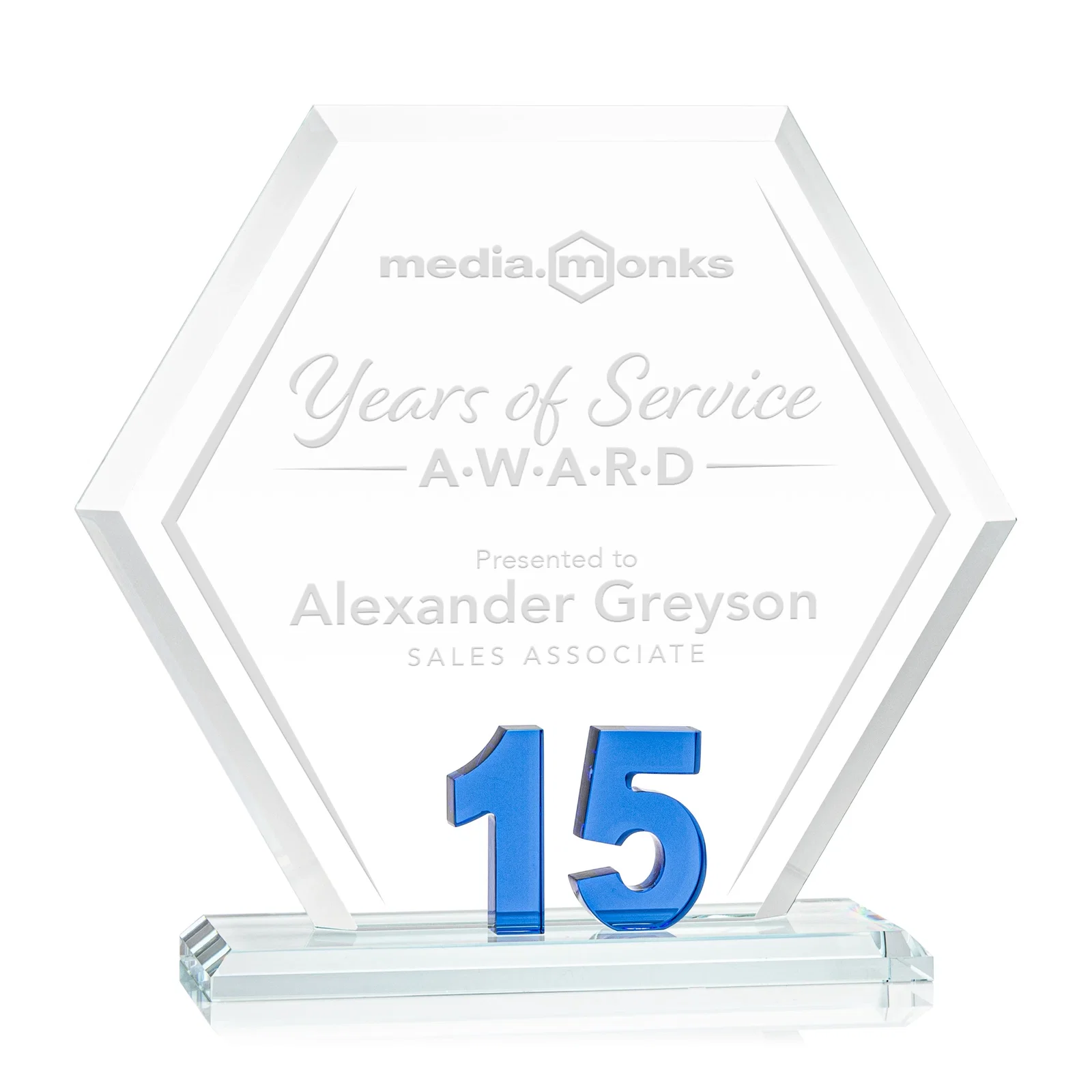 Custom Starfire Crystal Hexagon 15-Year Anniversary Award, awards for sales achievement awards
