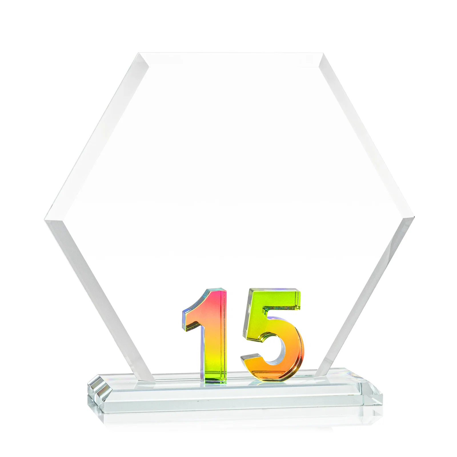 Promotional Starfire Crystal Hexagon 15-Year Anniversary Award, awards for volunteer appreciation
