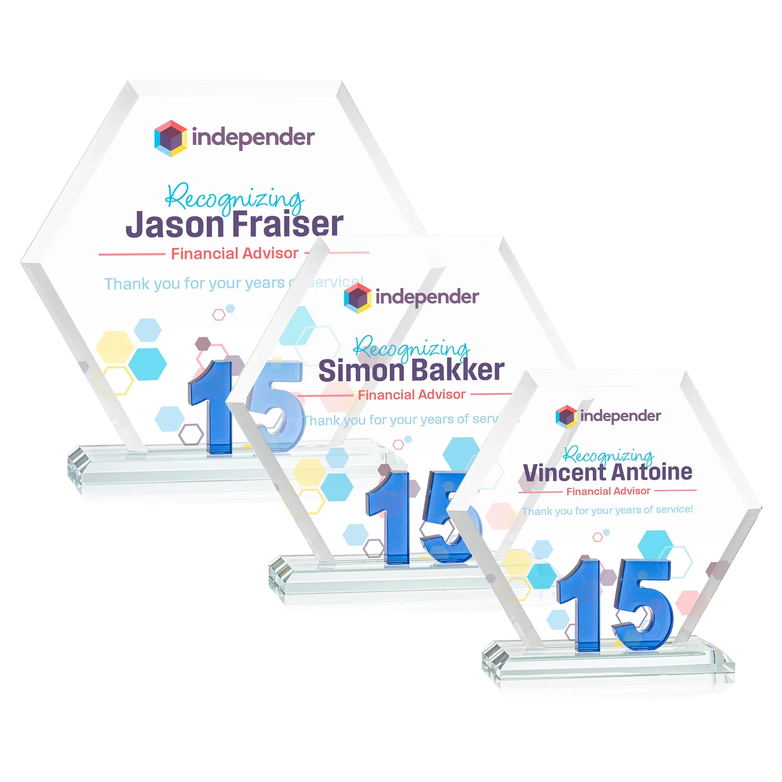 Custom Starfire Crystal Hexagon 15-Year Anniversary Award, awards for team milestone celebrations