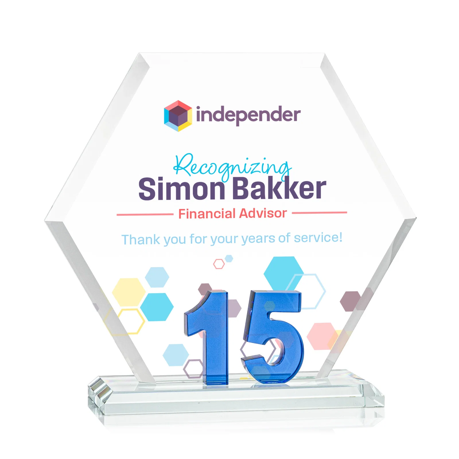 Custom Starfire Crystal Hexagon 15-Year Anniversary Award, awards for graduation ceremonies