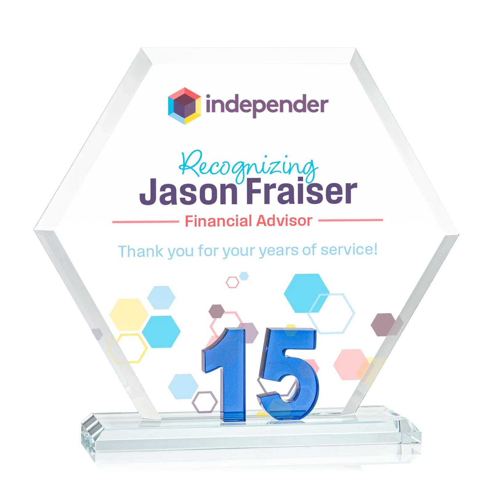 Custom Starfire Crystal Hexagon 15-Year Anniversary Award, awards for safety achievement programs