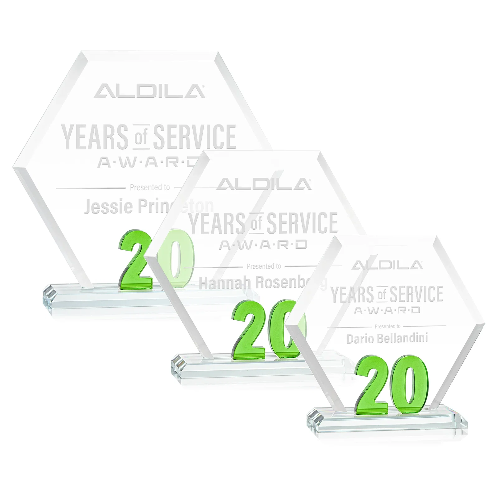 Custom Starfire Crystal Hexagon 20-Year Anniversary Award, awards for volunteer appreciation