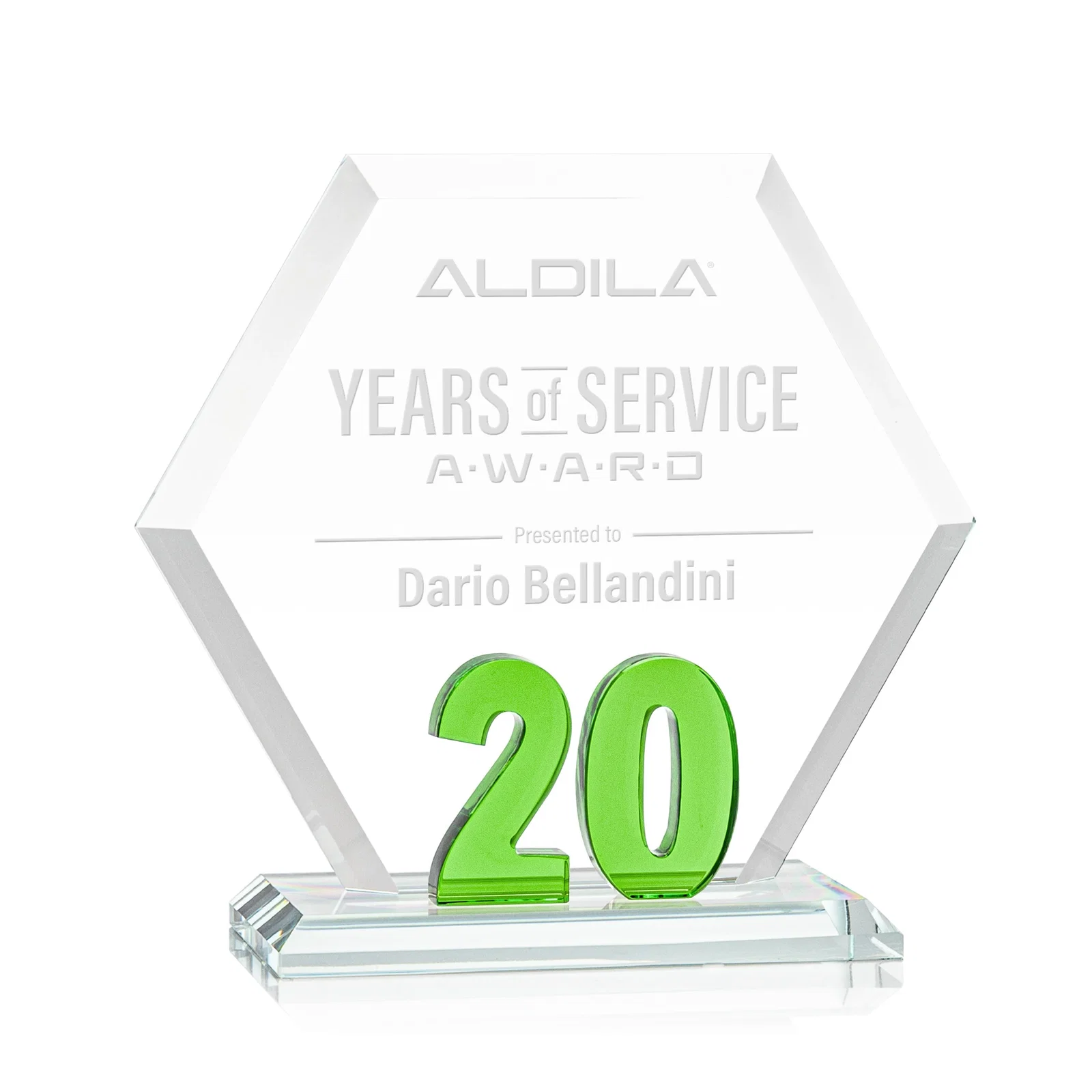 Custom Starfire Crystal Hexagon 20-Year Anniversary Award, awards for dealer and partner awards