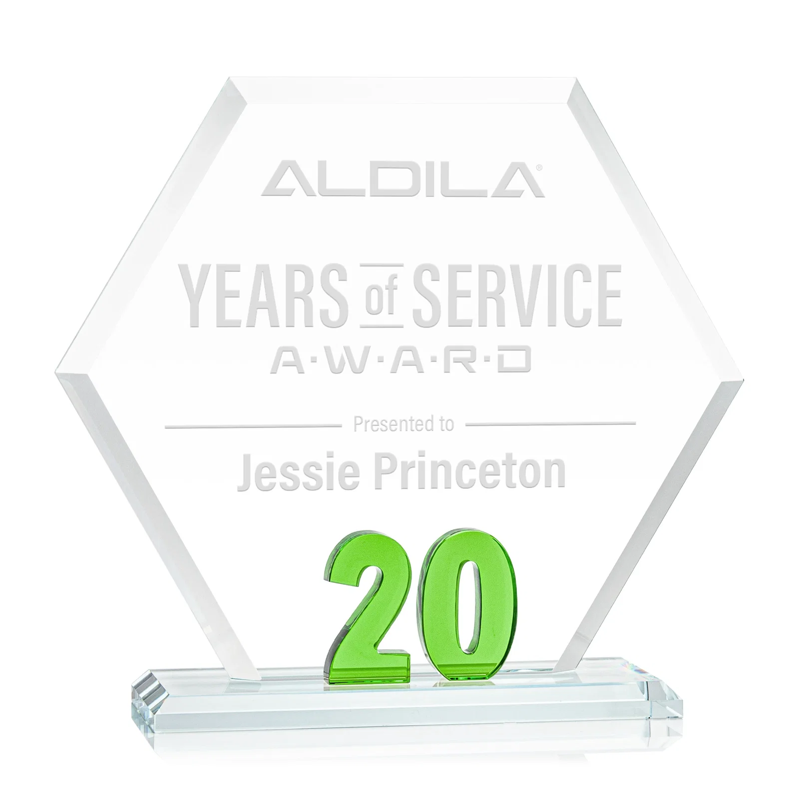 Personalized Starfire Crystal Hexagon 20-Year Anniversary Award, awards for employee recognition