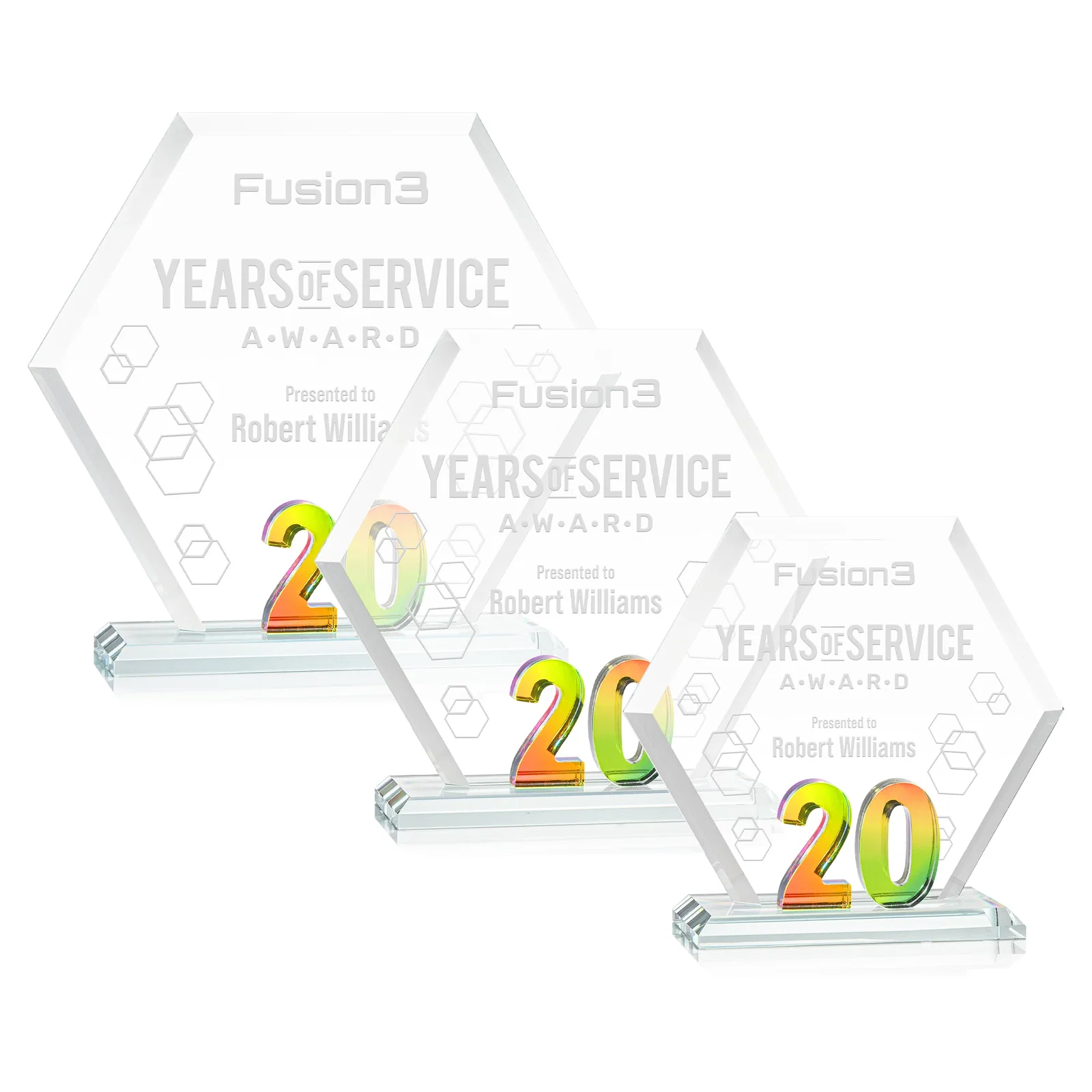 Personalized Starfire Crystal Hexagon 20-Year Anniversary Award, awards for donor appreciation