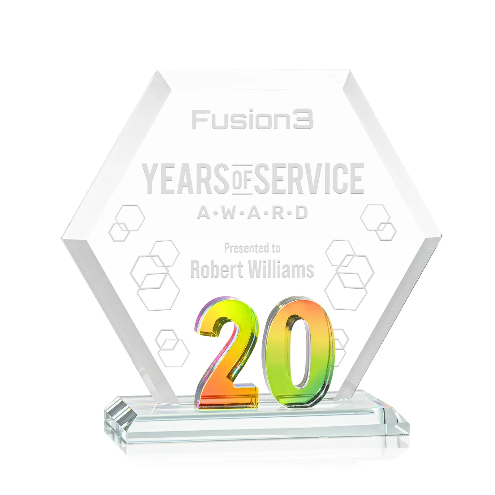 Personalized Starfire Crystal Hexagon 20-Year Anniversary Award, awards for graduation ceremonies