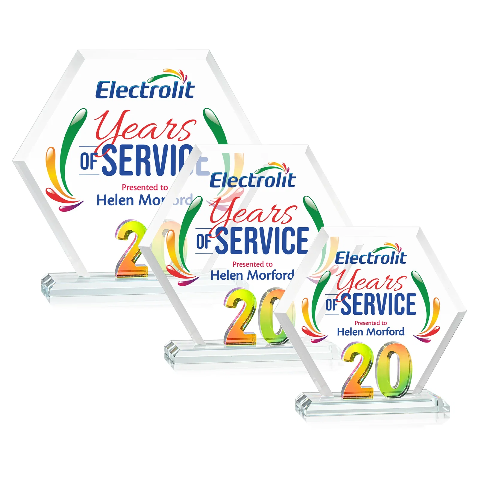 Personalized Starfire Crystal Hexagon 20-Year Anniversary Award, awards for dealer and partner awards