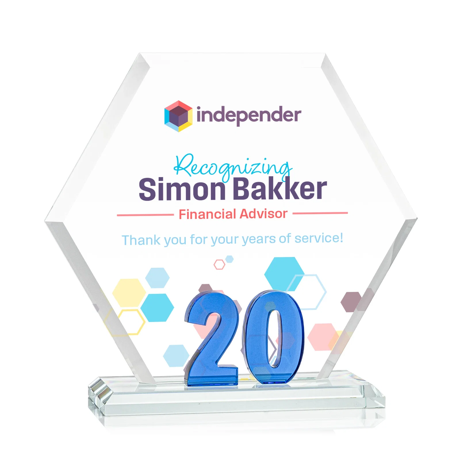 Custom Starfire Crystal Hexagon 20-Year Anniversary Award, awards for graduation ceremonies