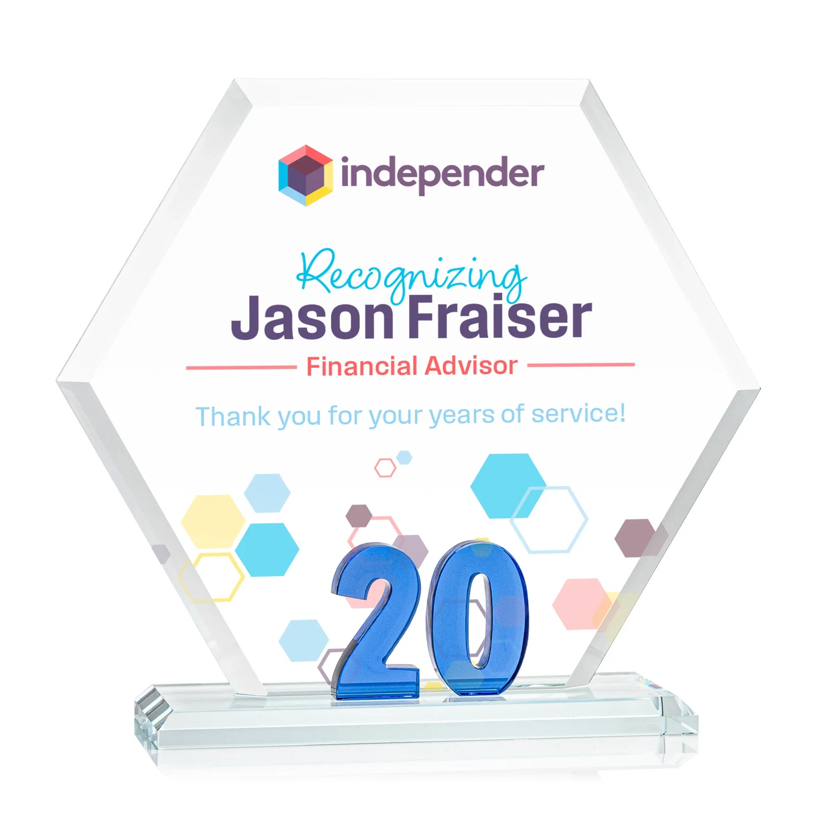 Custom Starfire Crystal Hexagon 20-Year Anniversary Award, awards for safety achievement programs