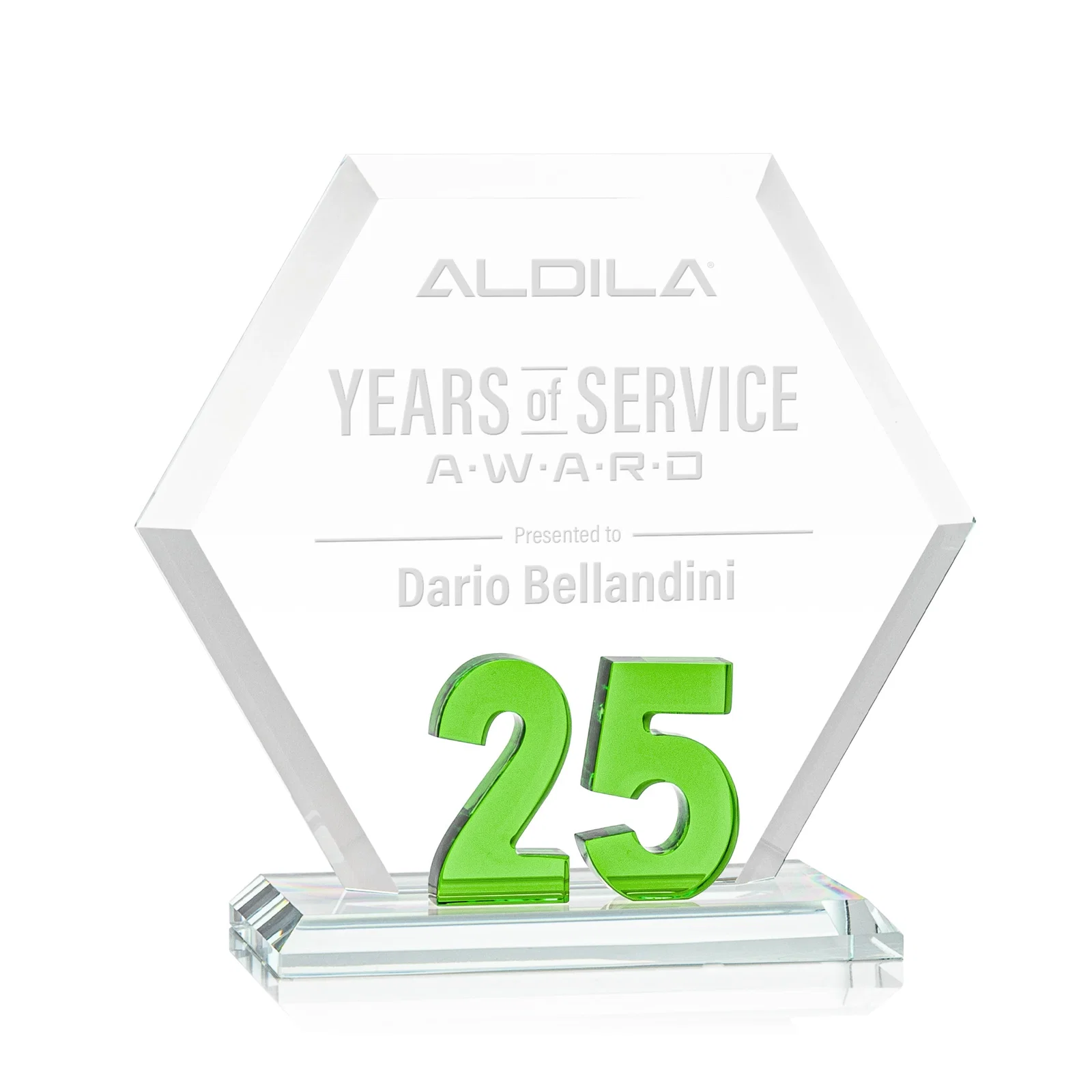 Custom Starfire Crystal Hexagon 25-Year Anniversary Award, awards for dealer and partner awards