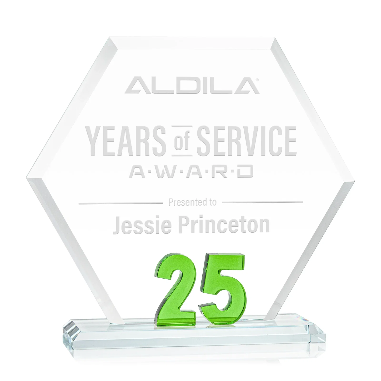 Personalized Starfire Crystal Hexagon 25-Year Anniversary Award, awards for employee recognition