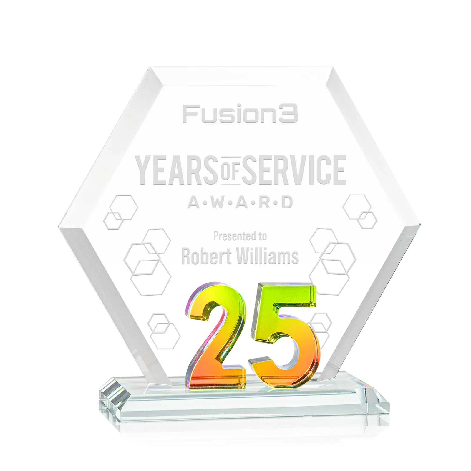 Personalized Starfire Crystal Hexagon 25-Year Anniversary Award, awards for graduation ceremonies