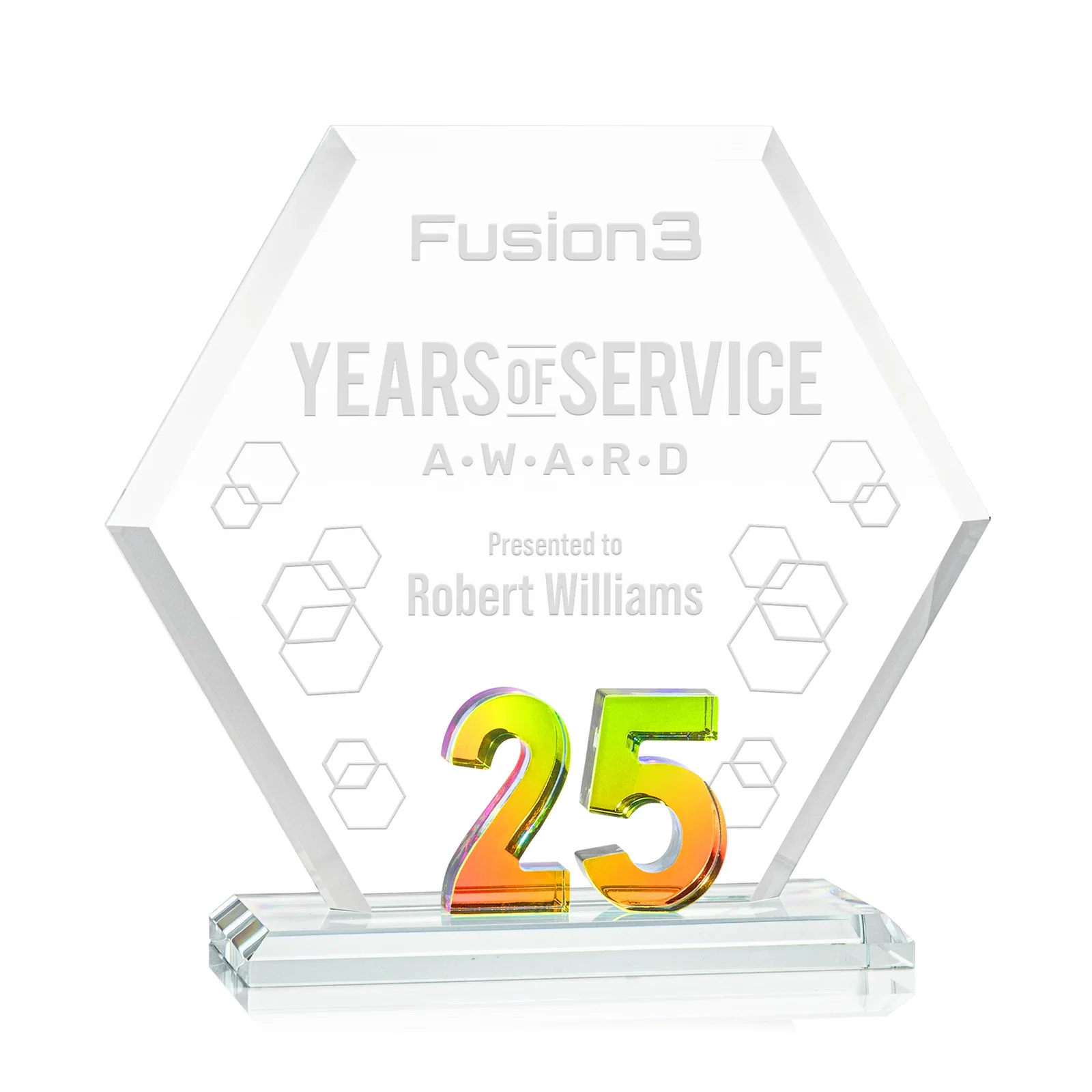 Personalized Starfire Crystal Hexagon 25-Year Anniversary Award, awards for safety achievement programs