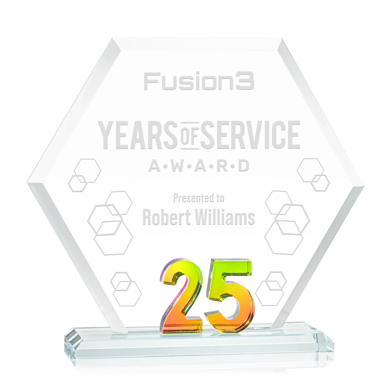 Personalized Starfire Crystal Hexagon 25-Year Anniversary Award, awards for volunteer appreciation