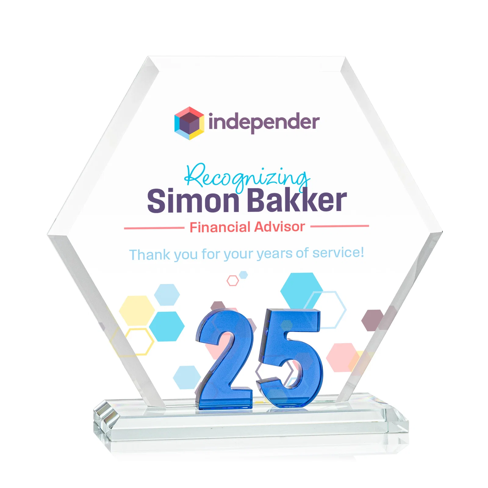 Custom Starfire Crystal Hexagon 25-Year Anniversary Award, awards for graduation ceremonies