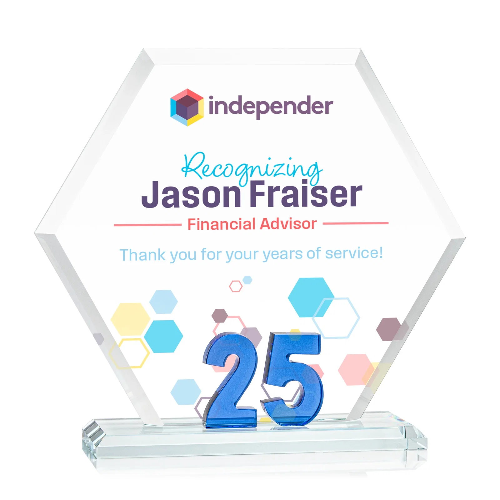 Custom Starfire Crystal Hexagon 25-Year Anniversary Award, awards for safety achievement programs