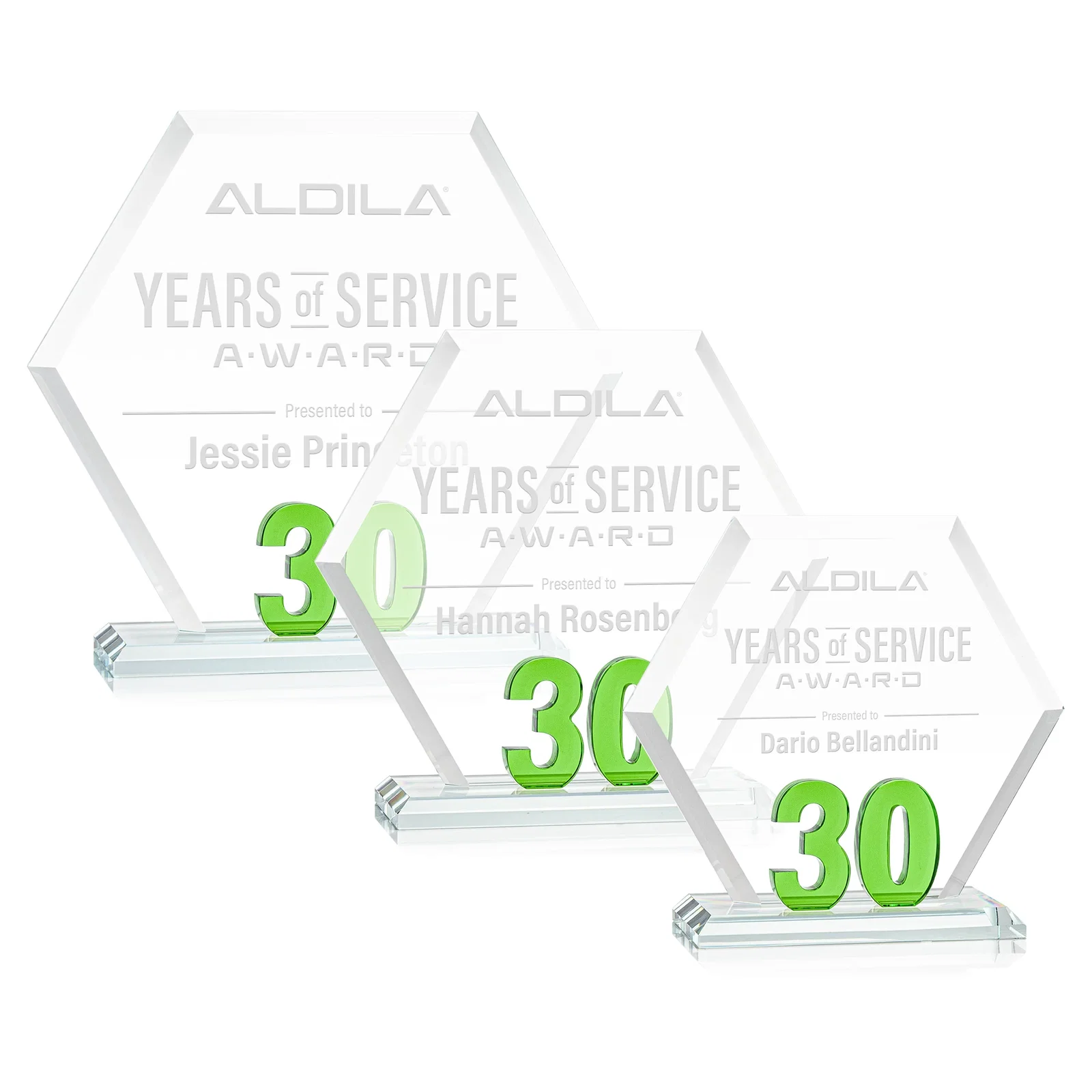 Custom Starfire Crystal Hexagon 30-Year Anniversary Award, awards for volunteer appreciation