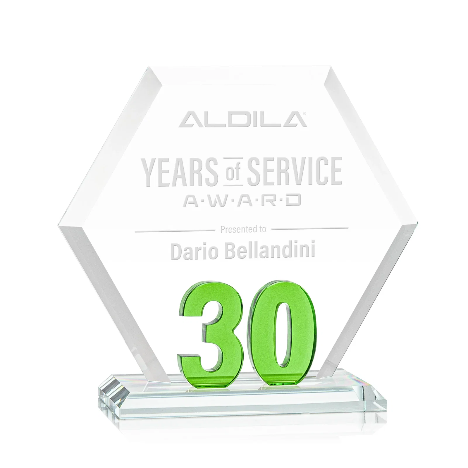 Custom Starfire Crystal Hexagon 30-Year Anniversary Award, awards for dealer and partner awards